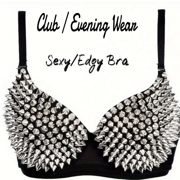 boutique Other - SEXY Edgy Black & Silver STUDDED Spiked Bra S-XXL